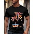 thumbnail image 1 of Camiseta de manga corta para hombre, estilo casual, con estampado de palmeras y cuello redondo., 1 of 8