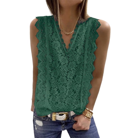 Asyoly Women's Lace V-Neck Blouse Casual Sleeveless Shirt Elegant Tanks Tops
