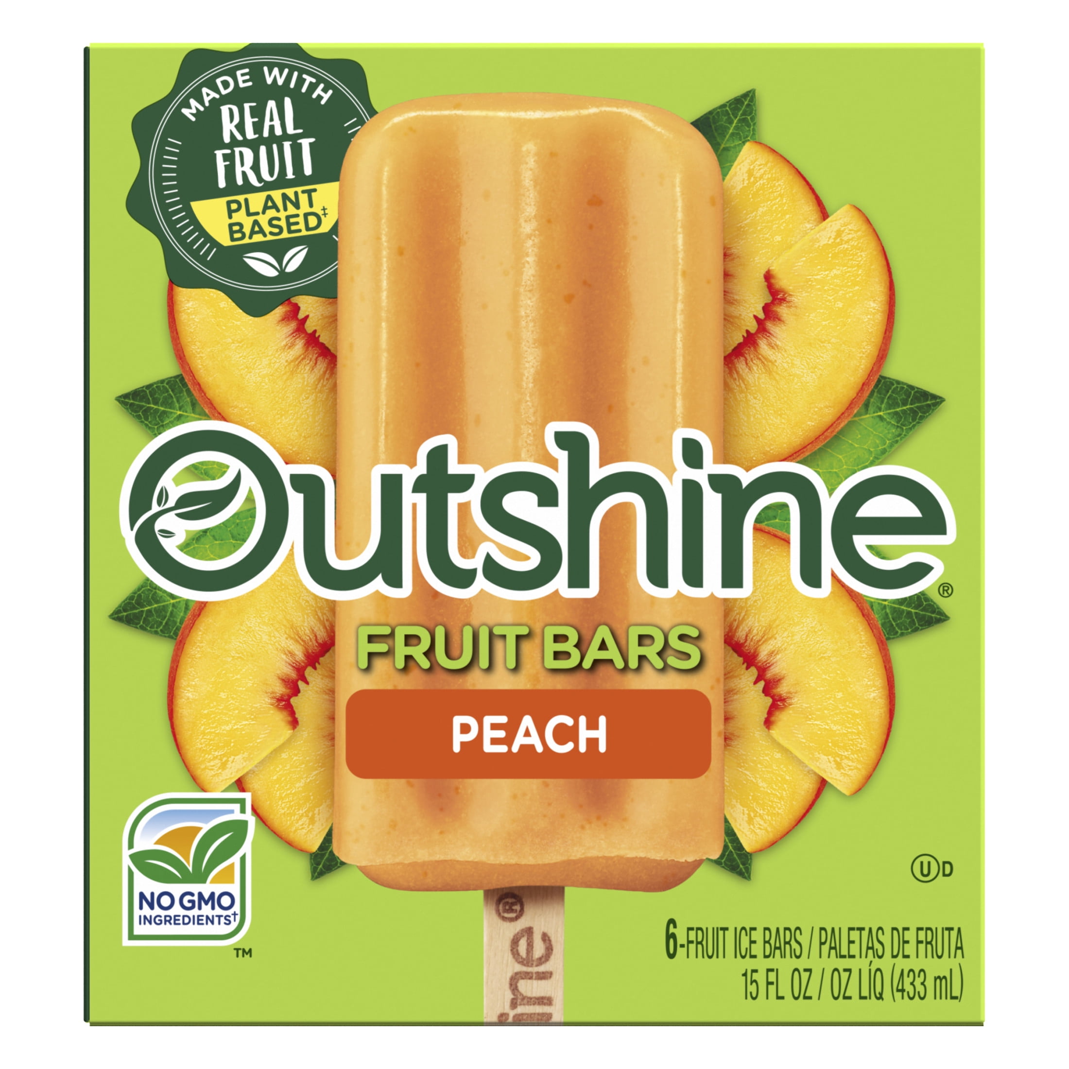 Outshine Peach Frozen Fruit Bars, Non-GMO, Gluten Free, 6 Count