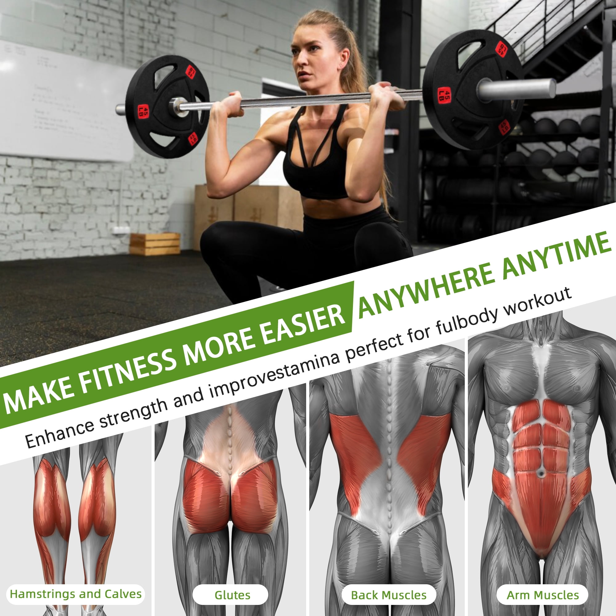 FlexWave 2-Inch Olympic Cast Iron Weight Plates Set, Multiple Sizes Including 5LB, 10LB, and 90LB, for Strength Training & Weightlifting