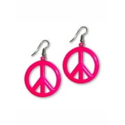 Large Neon Hot Pink Peace Sign Dangle Earrings by Real Metal Jewelry #835P