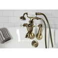thumbnail image 2 of Kingston Brass KS269PXAB Kingston Three-Handle 2-Hole Tub Wall Mount Clawfoot Tub Faucet with Hand Shower in Antique Brass, 2 of 7