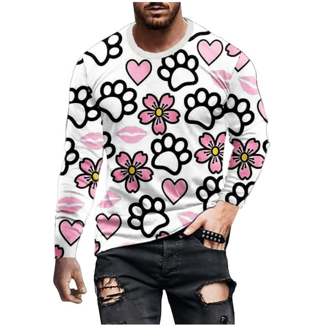 Pompotops Homme Décontracté Col Rond Manches Longues Pull Patte T-Shirt Imprimé 3D en Solde