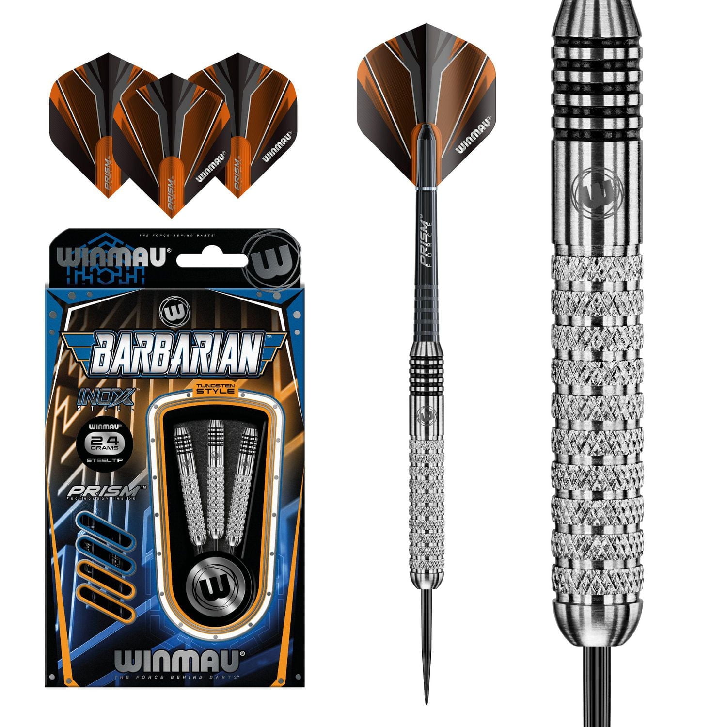 Winmau® Barbarian Inox Steel Tungsten-Style Darts - Includes Three Steel-Tip Tungsten-Style Darts, Three Prism Force Shafts and Three Prism Alpha Flights