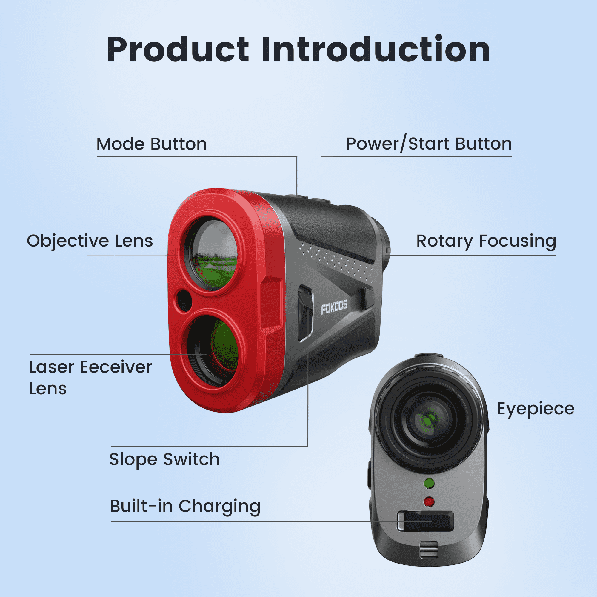 FOKOOS Golf Laser Rangefinder, 7X Magnification, Flag Lock with