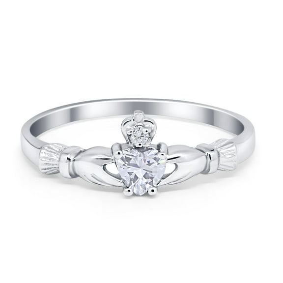 Claddagh Heart Promise Ring CZ 925 Sterling Silver Size 1