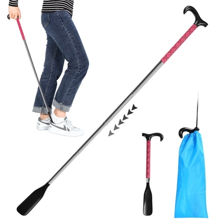KEKOY Long Shoe Horn, 14" to 34" Adjustable and Retractable Expander Long Handle Shoe Stick, Stainless Steel Sock Removal Tool for Shoes, Shirts and Pant with Travel Bag