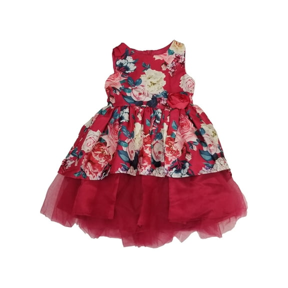Nannette Toddler Girls Magenta Pink Rose Red Floral Fancy Tulle Holiday Dress 2t