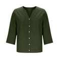 thumbnail image 4 of cocolona Womens 3/4 Sleeve Shirts Trendy Button V Neck Tops Dressy Casual Blouse Solid Color Loose Lightweight Tops, 4 of 6