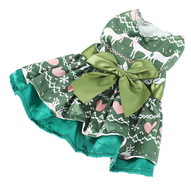 Celebrate In Style Fashionable Cute Christmas Theme Dog Dress With Heart Deer Pattern Perfect For Christmas Party And Daily Photoshoots Let Your Pup Shine In The Festivities