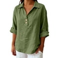 thumbnail image 6 of Long Sleeve Shirts for Women 2026 Loose Fit V Neck Button Down Linen Tops Cute Solid Summer Beach Tee Shirts, 6 of 6