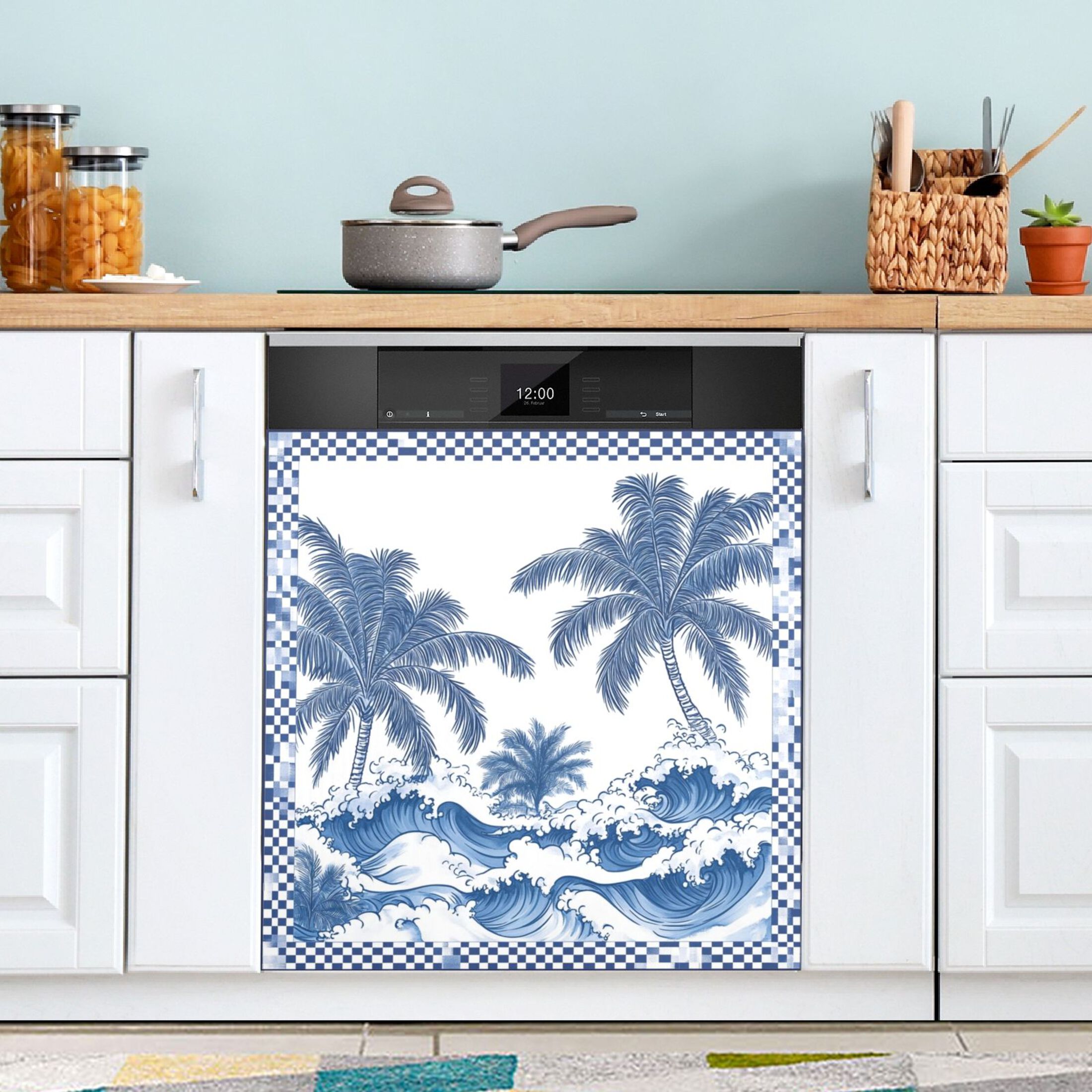Dishwasher Magnetic Sticker 23x26 Inch Refrigerator Magnetic Sticker Washing Machine Magnetic Sticker Kitchen Panel Magnetic Sticker Home Decor Beautiful Blue Coconut Tree
