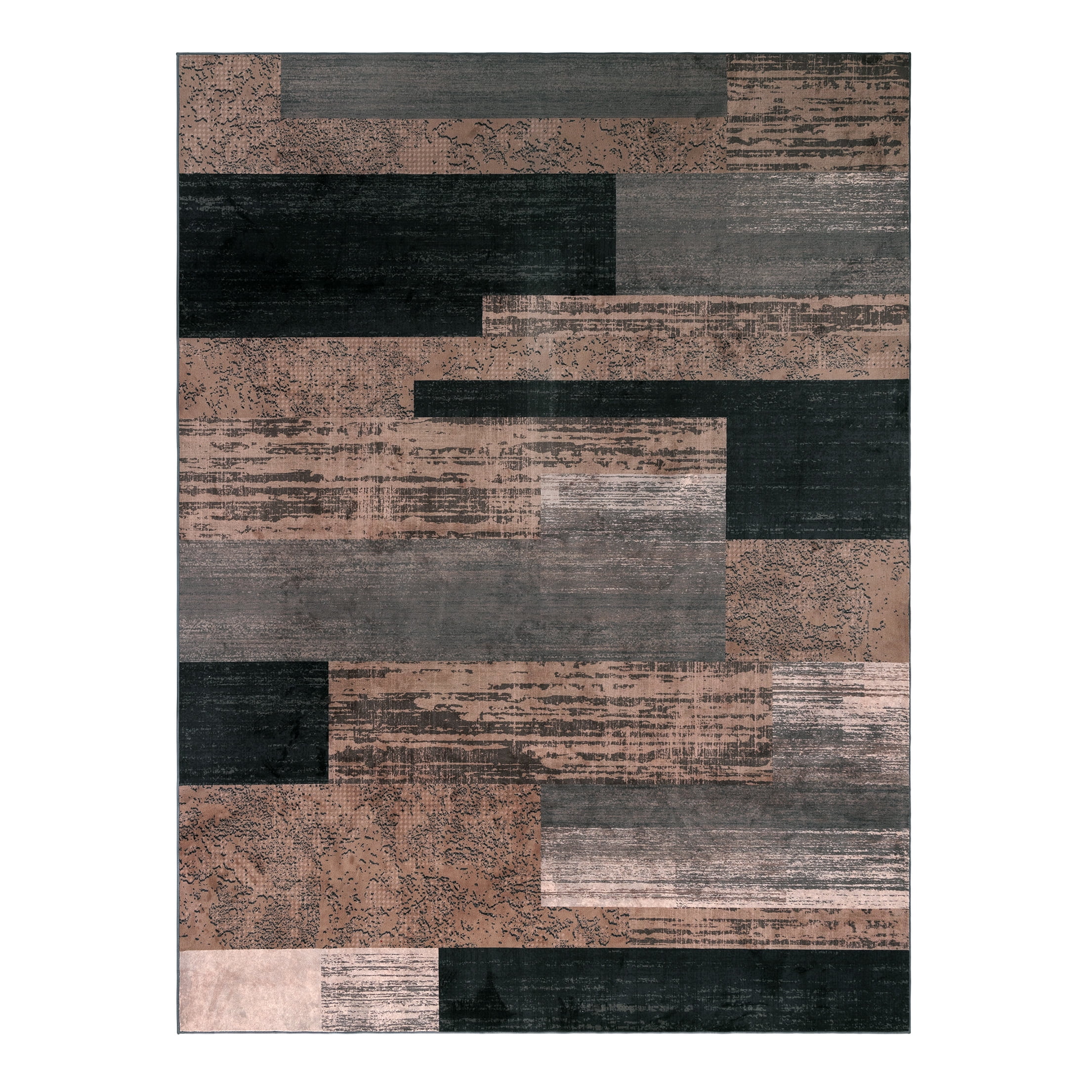 SONORO KATE 3'x5' Area Rugs for Living Room, Machine Washable Industrial Vintage Non Slip Soft Indoor Area Carpet, Black/Brown