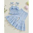 thumbnail image 4 of Toddler Baby Girl Smocked Outfit Tie-Up Strap Ruffle Camisole Tops Flared Pants Set Toddler Bell Bottom Outfit 6 18 24 Months 2T 3T 4T Summer Clothes, 4 of 8