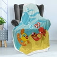 thumbnail image 4 of Engagement Party Soft Flannel Fleece Throw Blanket, Under the Sea Cartoon Fish and Crab with Sand Pearl Proposing, Cozy Plush for Indoor and Outdoor Use, 50" x 60", Yellow Red and Blue, by Ambesonne, 4 of 5