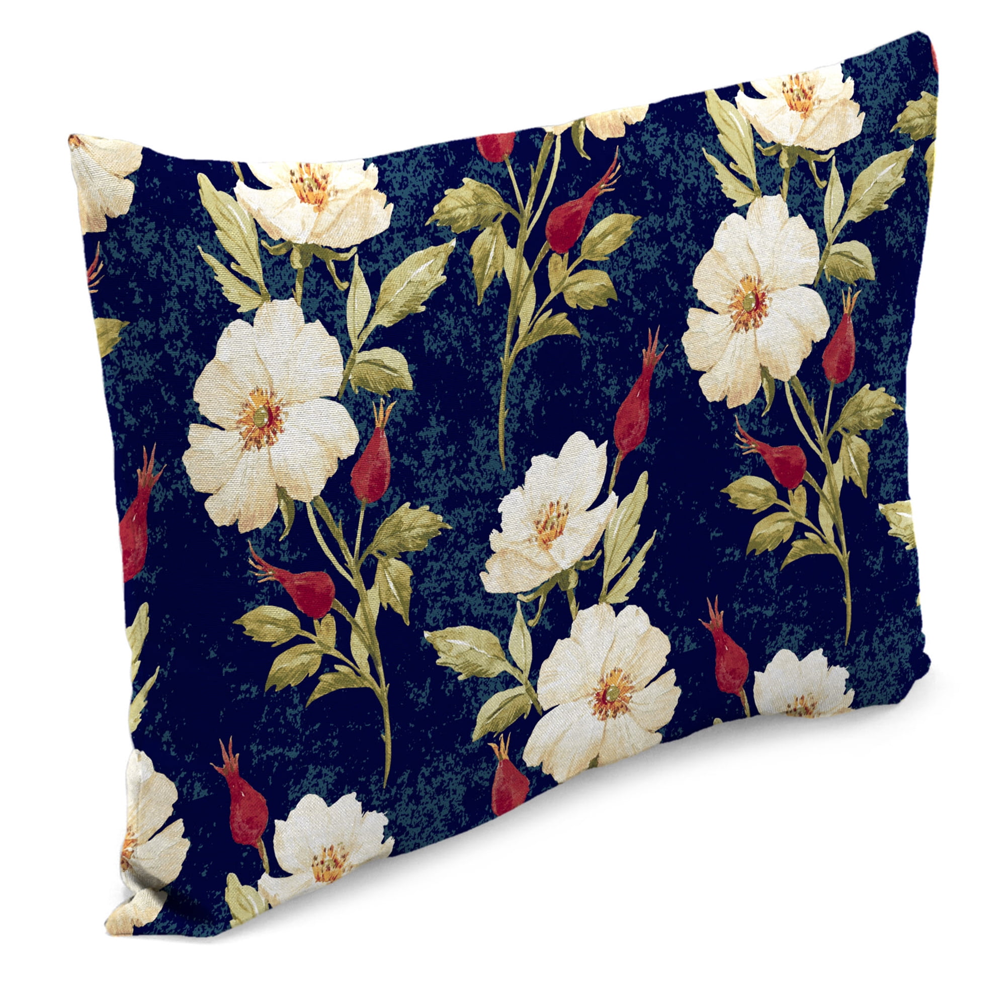 Jordan Manufacturing 12" x 19" Rose Garden Navy Floral Rectangular Outdoor Lumbar Throw Pillow (2 Pack)