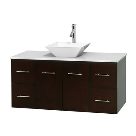Wyndham Collection Centra 48 inch Single Bathroom Vanity in Espresso, White Man-Made Stone Countertop, Pyra White Porcelain Sink, and No