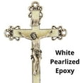 thumbnail image 7 of White Pearlized Epoxy Floral Cross Crucifix with Pewter Christ Corpus, 10 Inch, 7 of 7