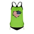 thumbnail image 4 of Sakmal Padded Womens Tankini Swimsuits Two Piece Swimwear Beach Green American Flag Swimsuits for Women with High Waisted Bottom, 4 of 5