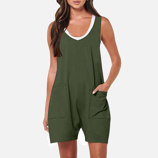 MKLEKYY Pantalones Cortos Deportivos Para Mujer, Monos Para Mujer, Mono Informal Sin Mangas Con Tirantes, Pantalones Cortos Holgados Con Bolsillos