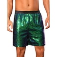 thumbnail image 1 of Pantalones cortos de lentejuelas para hombres, con cintura elástica, brillantes, para fiestas, pantalones cortos de brillo 32 verde, 1 of 6
