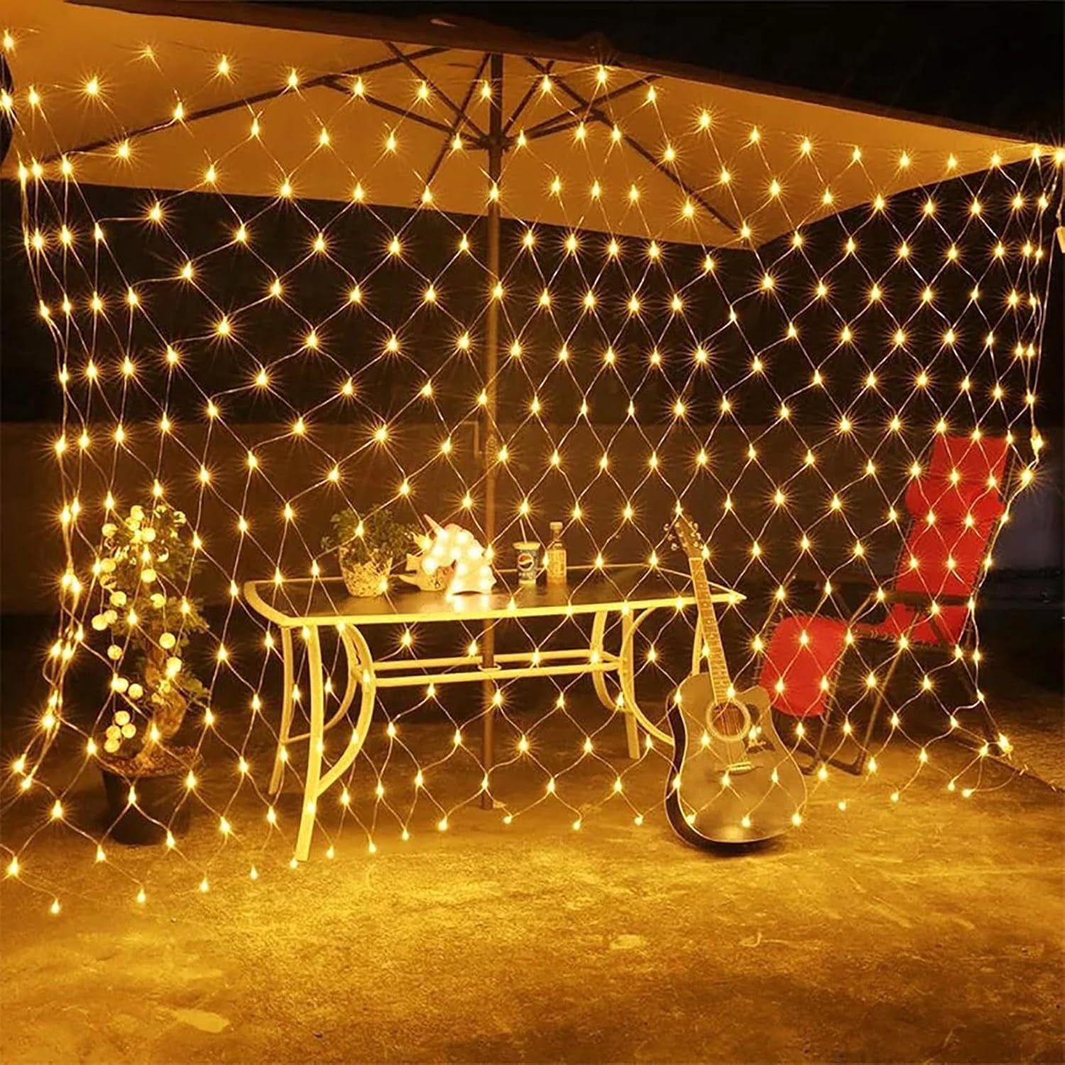 Solar Net Lights Outdoor Garden, 100LED 1.1M X 1.1M Waterproof 8 Modes Solar Mesh Fairy Icicle String Lights for Backyard Patio Gazebo Fence Lounge Party Decoration