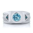 thumbnail image 2 of Gem Stone King Men's 925 Sterling Silver Round Swiss Blue Topaz and Blue Diamond Ring (2.23 Cttw, Gemstone Birthstone, Available in Size 7, 8, 9, 10, 11, 12, 13), 2 of 2