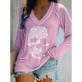 thumbnail image 2 of EFINNY Women's Fashion Long Sleeve Tee Shirts Halloween V-Neck Skull Print Funny Blouse Sweatshirts Pullover Tops Plus Size,S-5XL, 2 of 4