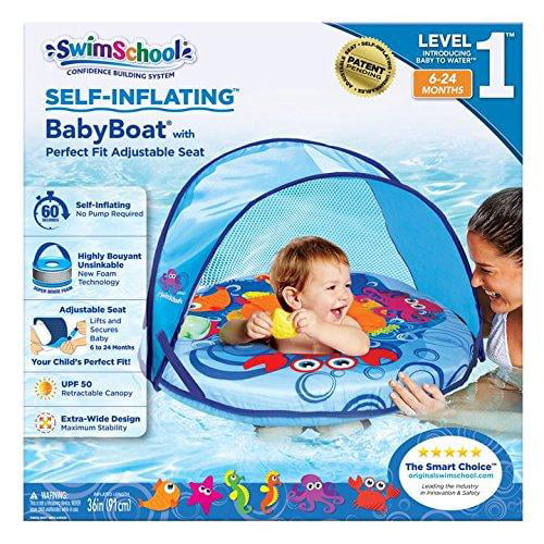 6 to 18 Months Pink SwimSchool Bouncing Butterfly Baby Boat Extra-Wide Inflatable Pool Float with Adjustable/Retractable Canopy UPF 50 