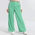 thumbnail image 4 of Women Pleated Wide Leg Trousers High Waisted Waffle Knit Palazzo Pants 27" 29" Casual Work Business Slacks with Pockets Mint Green, 4 of 7
