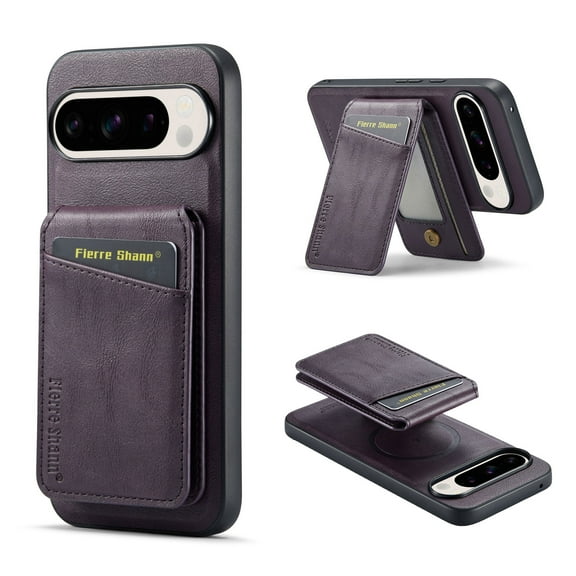 Mantto Compatible with Google Pixel 9 Pro XL Wallet Case 2 in 1 Detachable Back Cards Slot PU Leather Magnetic magsafe case-Off [Compatible With MagSafe] Luxury Vegan Leather Slim Thin Cover, Purple