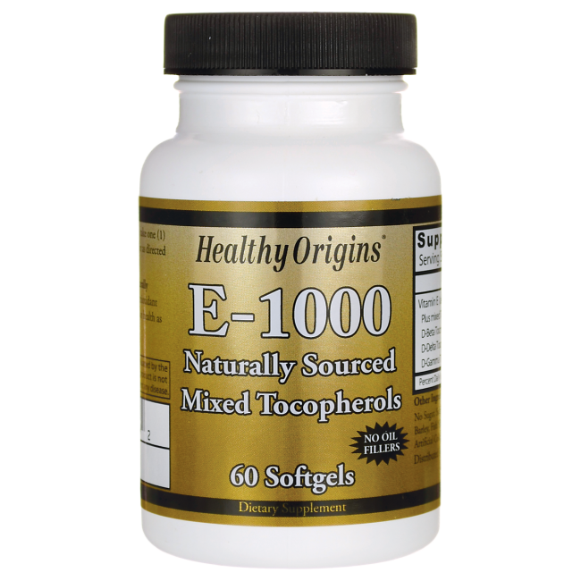 Healthy Origins 100 Natural Vitamin E1000 Mixed Tocopherols 1,000 Iu