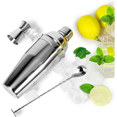 

24oz Cocktail Shaker Bar Set Professional Stainless Steel Bar Tools Built-in Bartender Strainer Mixing Spoon&Jigger
