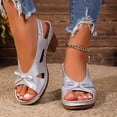 thumbnail image 2 of Platform Heels for Women Open Toe Cut out Bowknot Chunky Heeled Sandals Comfortable Ankle Strap Wedding Party Dress Shoes Silver Size 7, 2 of 6