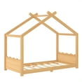 thumbnail image 6 of Harper & Bright Designs Twin Size Floor Bed with Support Slats, Wood House Bed with Headboard and Footboard for Boys and Girls, Natural, 6 of 10