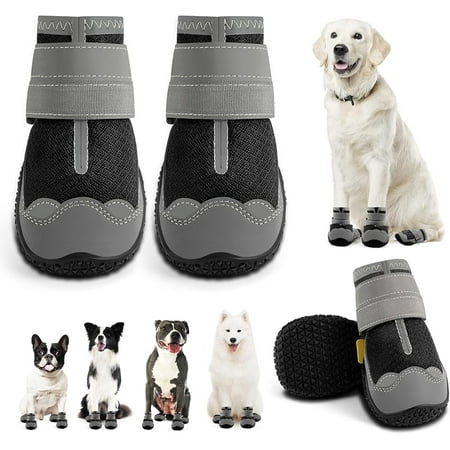 Dog Shoes for Large Dogs  Medium Dog Boots & Paw Protectors for Hardwood Floors  Outdoor Dog Booties for Hot Pavement Winter Snow Hiking  Waterproof Dog Shoes with Reflective Strips Size 7