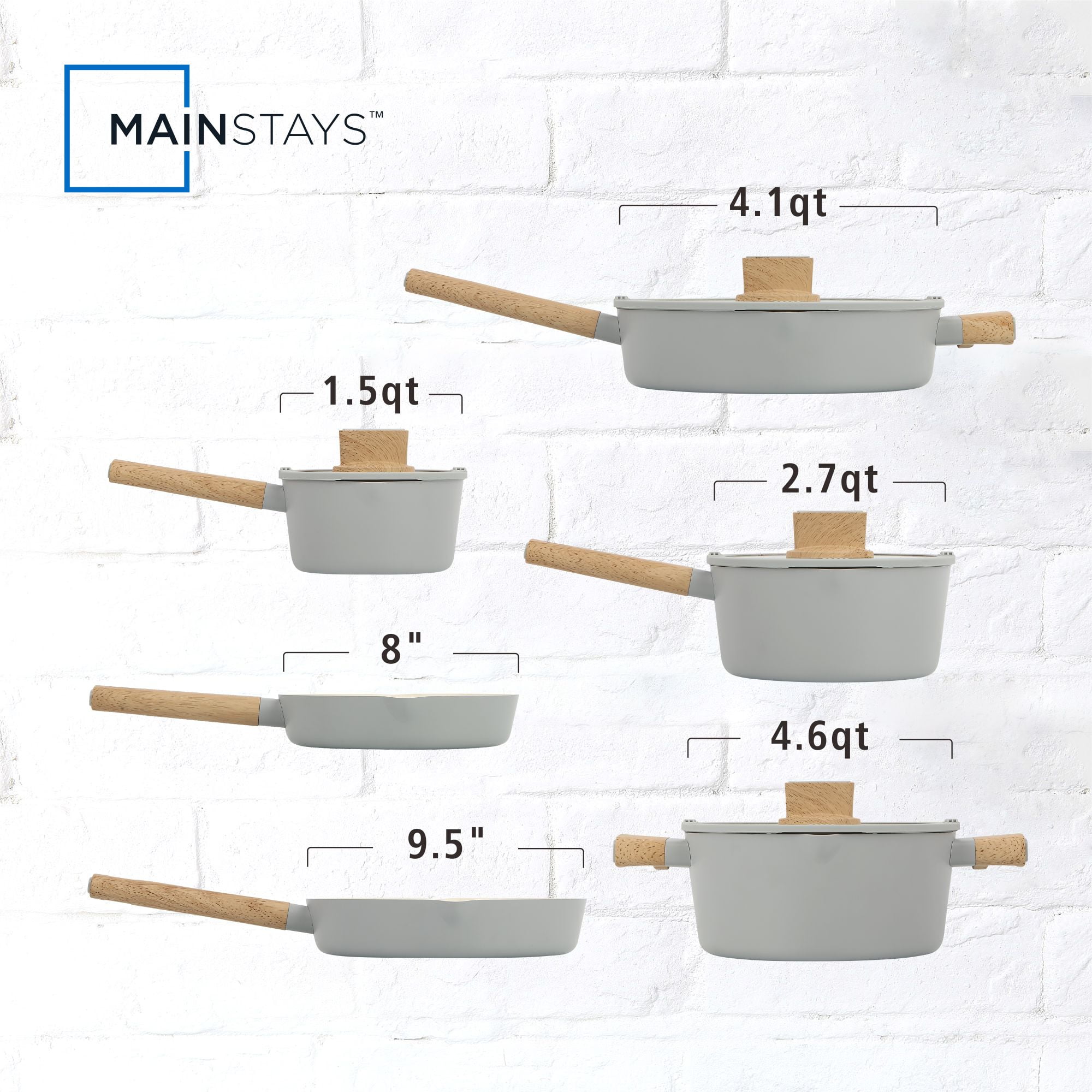 Mainstays Simplicity 10 Pcs Aluminum Nonstick Ceramic Cookware Set Sil