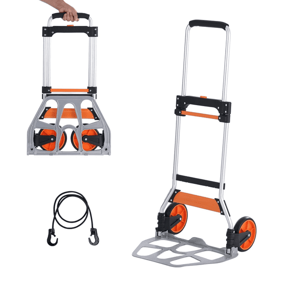 Folding Hand Truck, 275 lbs Load Capacity, Aluminum Portable Dolly Cart with Telescoping Handle & PP TPR Wheels, Lightweight Convertible Hand Truck for Moving & Warehouse Use
