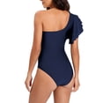 thumbnail image 3 of Meichang One Shoulder Swimsuits for Women One Piece Ruffle Sleeve Bathing Suits Solid Color Slimming Tummy Control Swimsuits 2024 Summer Fashion Swimming Swimwear for Curvy Women, 3 of 3