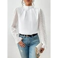thumbnail image 4 of Women'S Casual Long Sleeve Frill Mock Neck Lantern Sleeve Shirts White L, 4 of 6