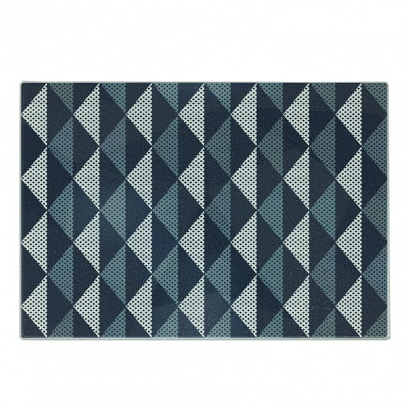 Geometric Cutting Board, Rhombuses and Dots Composition of Abstract Shapes Retro Revival, Decorative Tempered Glass Cutting and Serving Board, Small Size, Bluegrey Dark Blue White, by Ambesonne