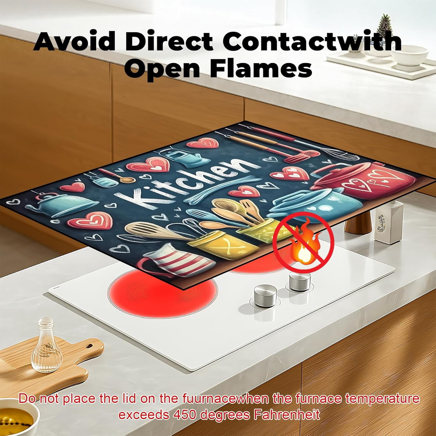 Heat-Resistant Glass Stove Top Cover with Anti-Slip Rubber Coating – Electric Stove Protector, Scratch-Resistant, Counter Space Decor Mat (Kitchen-Blue, 28.5"L x 20.5"W)