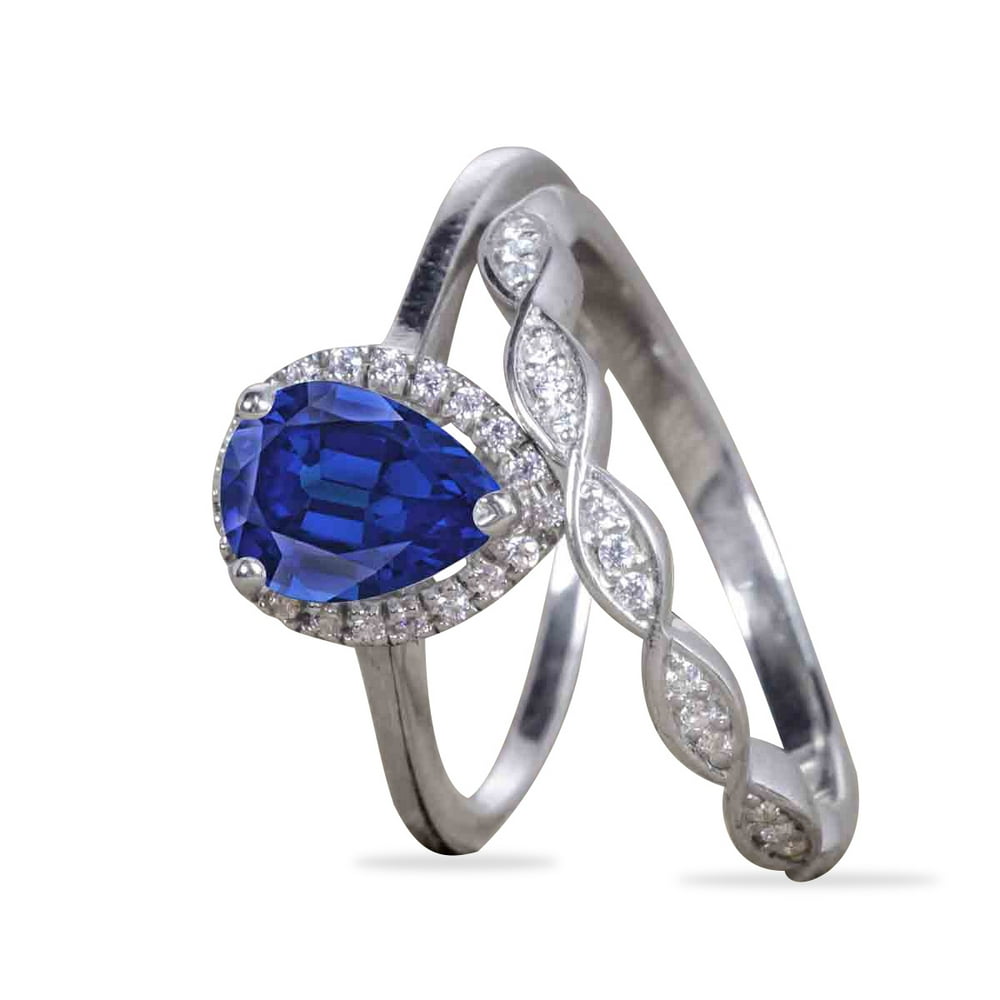JeenMata 2 ct Pear Shaped Natural Blue Sapphire and
