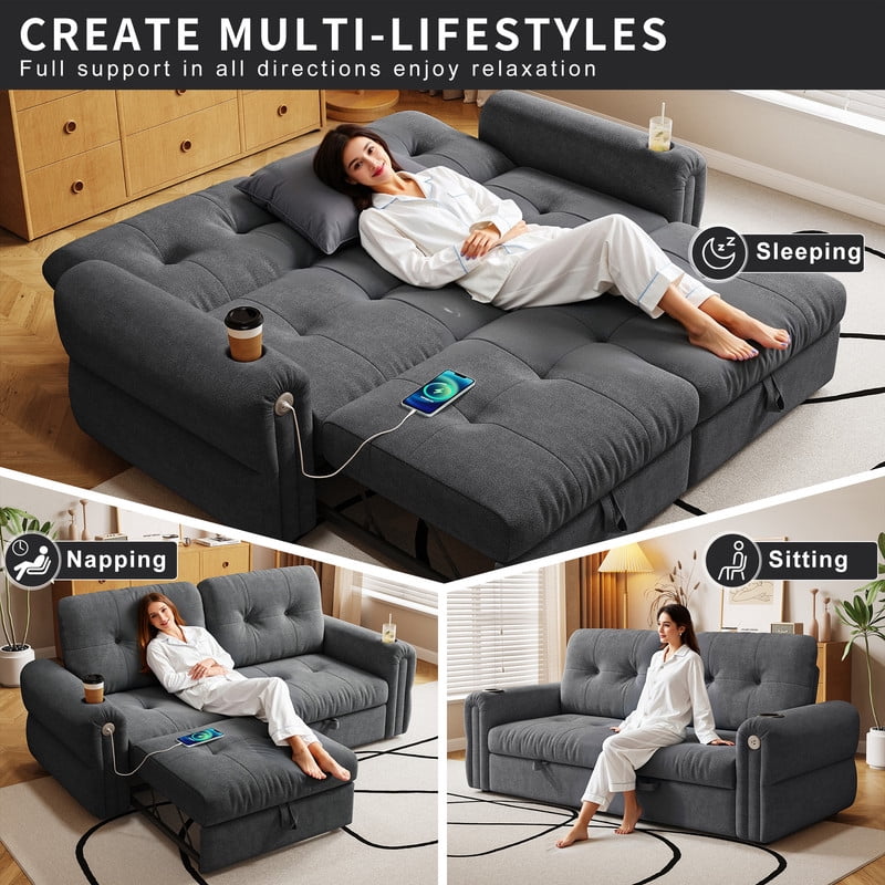 77" Convertible Sofa Bed – 2-in-1 Loveseat & Guest Bed, Chenille Fabric, 600lb Capacity