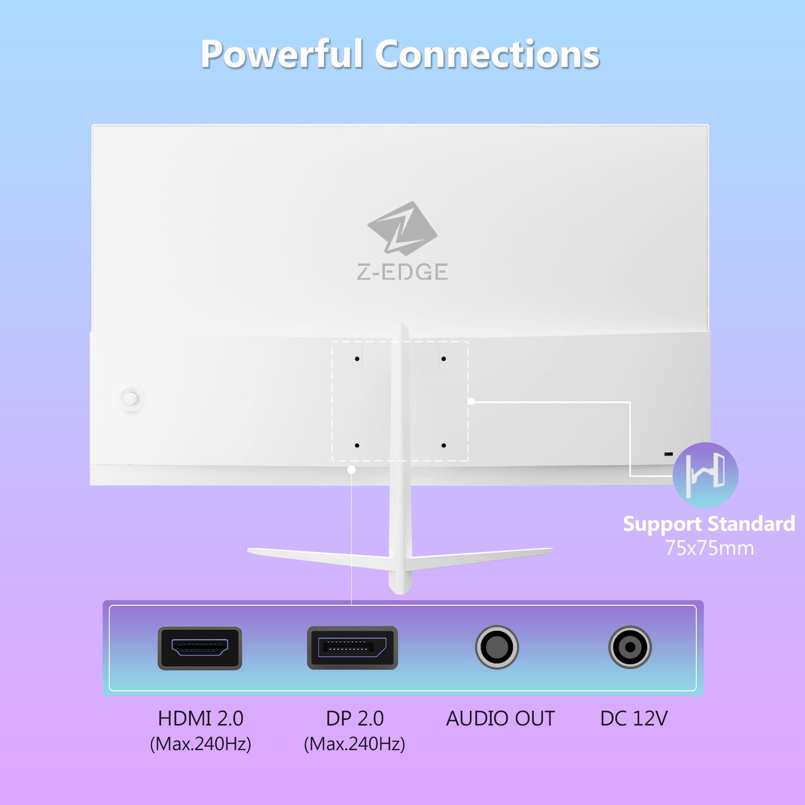 Z-EDGE 24 Inch 240Hz Gaming Monitor, FHD 1080P IPS Display, 1ms MPRT, AMD FreeSync, HDR Support, VESA Mount Compatible, White
