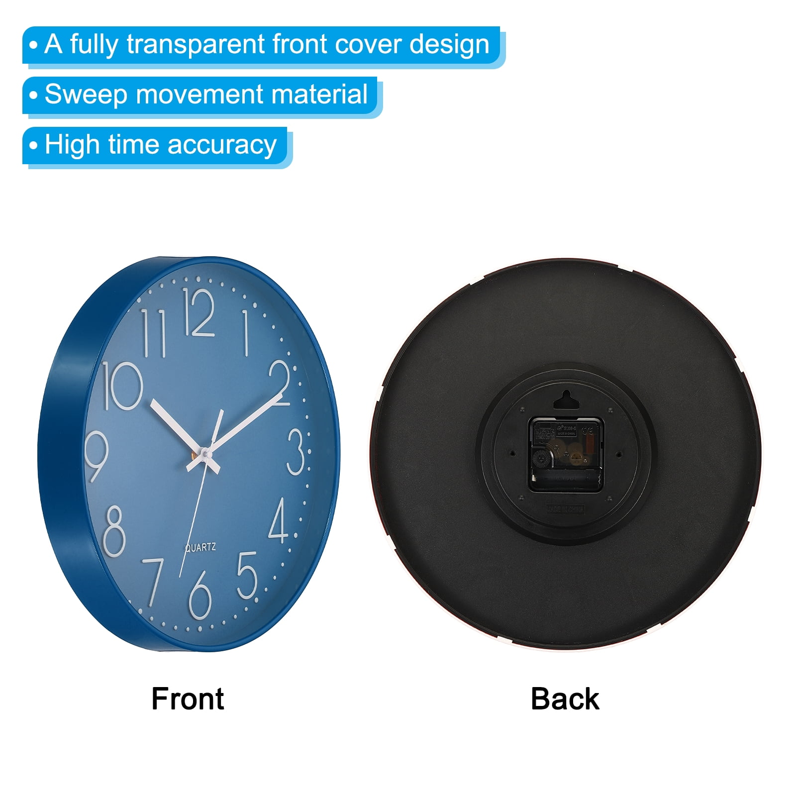 Uxcell 12" Wall Clock Battery Operated Silent Non Ticking Round Clock, Dark Blue