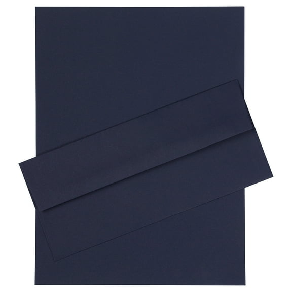JAM Paper No. 10 Business Stationery Set, 4 1/8 x 9 1/2, Navy Blue, 50/Pack