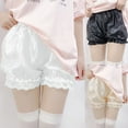 thumbnail image 4 of BOOYOU Women Girls Silky Satin Lolita Bloomers Ruffles Lace Trim Maid Loose Pumpkin Pants Solid Color Gothic Elastic Waist Security Safety Shorts Underwear, 4 of 17