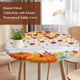 thumbnail image 4 of Fall Orange Pumpkins Round Tablecloth, Fitted Table Cover with Elastic for 36"-44" Round Tables, Thanksgiving Maple Leaf Wood Grain Table Cloth Outdoor Indoor Dinning Party Waterproof Tablecloths, 4 of 7
