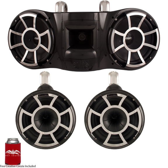 Wet Sounds REV 3-SOME - A pair of REV10 Tower Speakers & A REV410 Dual 10" Tower Enclosure (Black w/ Fixed Clamps)
